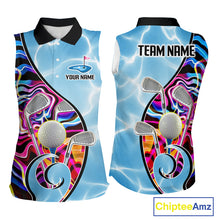 Load image into Gallery viewer, Womens Sleeveless Golf Polo Shirt Holographic Marble Golf Pattern For Team, Golf Attire For Women|Blue NBT724