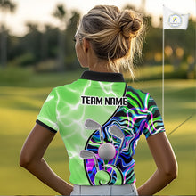 Load image into Gallery viewer, Womens Golf Polo Shirt Holographic Marble Golf Pattern For Team, Golf Attire For Women|Green NBT725