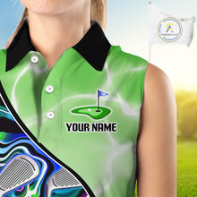 Load image into Gallery viewer, Womens Sleeveless Golf Polo Shirt Holographic Marble Golf Pattern For Team, Golf Attire For Women|Green NBT725