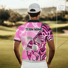 Load image into Gallery viewer, Mens Golf Polo Shirt Holographic Marble Golf Pattern For Team, Golf Attire For Men|Pink NBT726