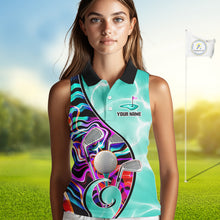Load image into Gallery viewer, Womens Sleeveless Golf Polo Shirt Holographic Marble Golf Pattern For Team, Golf Attire For Women|Turquoise NBT728
