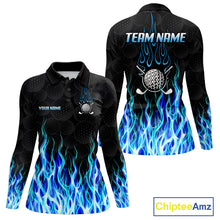 Load image into Gallery viewer, Golf Balls Blue Flame Pattern Womens Golf Polo Shirts Custom Name Golf Clothes For Women Golfing NBT830