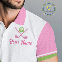 Load image into Gallery viewer, Pink argyle pattern on funny mens golf polo shirt