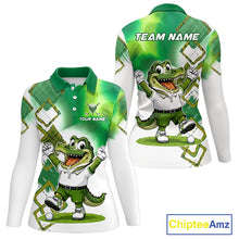 Load image into Gallery viewer, Funny Alligator Womens Golf Polo Shirt Custom Name, Team Golf Shirts, Golf Gifts | Green NBT839