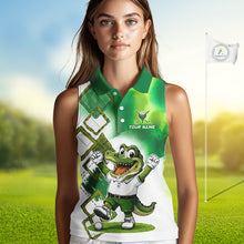 Load image into Gallery viewer, Funny Alligator Womens Sleeveless Golf Polo Shirt Custom Name, Team Golf Shirts, Golf Gifts | Green NBT839