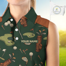 Load image into Gallery viewer, Vintage 1990S Golf Pattern Womens Sleeveless Golf Polo Shirt, Golf Attire For Ladies, Golfer Gifts|Brown NBT615