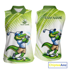 Load image into Gallery viewer, Funny White And Green Alligator Sleeveless Golf Polo Shirts For Women Custom Team Alligator Golf Outfit, Golfer Gifts NBT508