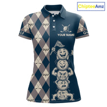 Load image into Gallery viewer, Funny Golf Ball Womens Golf Polo Shirts Custom Blue Argyle Pattern Golf Attire For Ladies, Golfer Gifts NBT627