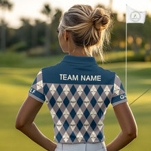 Load image into Gallery viewer, Funny Golf Ball Womens Golf Polo Shirts Custom Blue Argyle Pattern Golf Attire For Ladies, Golfer Gifts NBT627