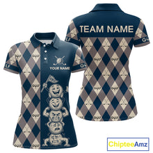 Load image into Gallery viewer, Funny Golf Ball Womens Golf Polo Shirts Custom Blue Argyle Pattern Golf Attire For Ladies, Golfer Gifts NBT627