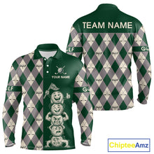 Load image into Gallery viewer, Funny Golf Ball Mens Golf Polo Shirts Custom Green Argyle Pattern Golf Attire For Men, Golfer Gifts NBT628