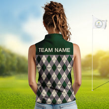 Load image into Gallery viewer, Funny Golf Ball Womens Sleeveless Golf Polo Shirts Custom Green Argyle Pattern Golf Attire For Ladies, Golfer Gifts NBT628