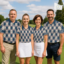 Load image into Gallery viewer, Blue Argyle Plaid Pattern Mens Golf Polo Shirts Custom Golf Attire For Men, Team Golf Shirt NBT636