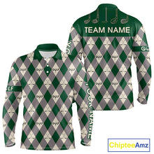 Load image into Gallery viewer, Green Argyle Plaid Pattern Mens Golf Polo Shirts Custom Golf Attire For Men, Team Golf Shirt NBT637