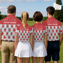 Load image into Gallery viewer, Red Argyle Plaid Pattern Mens Golf Polo Shirts Custom Golf Attire For Men, Team Golf Shirt NBT638