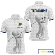 Load image into Gallery viewer, Front and back view Custom Name mens golf polo shirt with unique golf ball pattern and personalized design