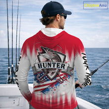 Load image into Gallery viewer, Personalized American Flag Northern Pike Long Sleeve Hooded Fishing Shirts, Patriotic Pike Fishing Jerseys|Red NBT656