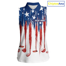 Load image into Gallery viewer, Personalized American Flag Golf White Womens Sleeveless Golf Polo Shirts Custom Name Golf Gifts For Ladies NBT659