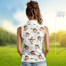 Load image into Gallery viewer, Personalized Face &amp; Name Sleeveless Golf Polo Shirt For Women, Best Mom Golf Shirt, Mother's Day Gift Polo|White NBT661