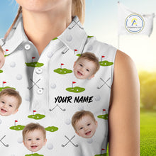 Load image into Gallery viewer, Personalized Face &amp; Name Sleeveless Golf Polo Shirt For Women, Best Mom Golf Shirt, Mother's Day Gift Polo|White NBT661