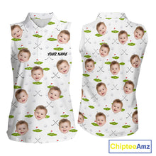 Load image into Gallery viewer, Personalized Face &amp; Name Sleeveless Golf Polo Shirt For Women, Best Mom Golf Shirt, Mother's Day Gift Polo|White NBT661