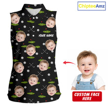 Load image into Gallery viewer, Personalized Face &amp; Name Sleeveless Golf Polo Shirt For Women, Best Mom Golf Shirt, Mother's Day Gift Polo|Black NBT662