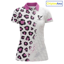 Load image into Gallery viewer, White polo shirt with pink and black leopard pattern on a white background