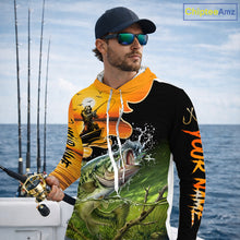 Load image into Gallery viewer, Personalized Fish Reaper Sunset Design Largemouth Bass Long Sleeve Hooded Fishing Shirts NBT673