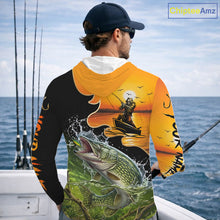 Load image into Gallery viewer, Personalized Fish Reaper Sunset Design Northern Pike Long Sleeve Hooded Fishing Shirts NBT675