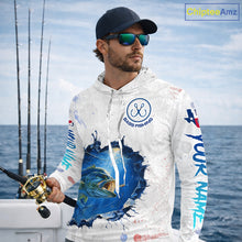 Load image into Gallery viewer, Custom Bass Long Sleeve Hooded Fishing Tournament Shirts, Largemouth Bass Fishing Apparel | White NBT680