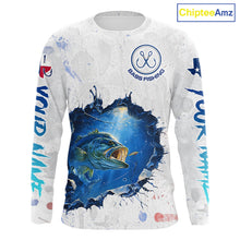 Load image into Gallery viewer, Custom Bass Fishing Long Sleeve Tournament Shirts, Largemouth Bass Fishing Apparel | White NBT680
