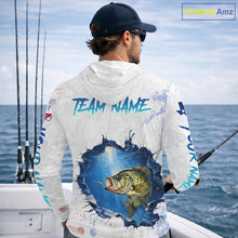 Load image into Gallery viewer, Custom Crappie Fishing Long Sleeve Hooded Tournament Shirts, Crappie Fishing Apparel | White NBT682
