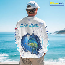 Load image into Gallery viewer, Custom Mahi Mahi Fishing Long Sleeve Tournament Shirts, Mahi Mahi Saltwater Fishing Apparel | White NBT683