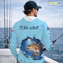 Load image into Gallery viewer, Custom Redfish Fishing Long Sleeve Hooded Tournament Shirts, Redfish Saltwater Fishing Apparel | Blue NBT686