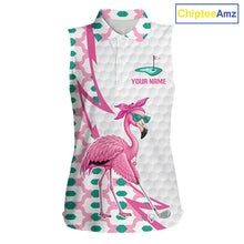 Load image into Gallery viewer, Funny Flamingo Pink Pattern Womens Sleeveless Golf Polo Shirt Golf Outfit Custom Name, Flamingo Golf Shirts NBT779