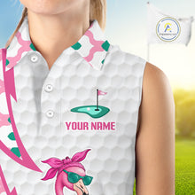 Load image into Gallery viewer, Funny Flamingo Pink Pattern Womens Sleeveless Golf Polo Shirt Golf Outfit Custom Name, Flamingo Golf Shirts NBT779