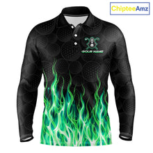 Load image into Gallery viewer, Custom Green Flame Reaper Golf Ball Pattern Mens Golf Polo Shirts Black Golf Team Shirts, Golf Outfit NBT875