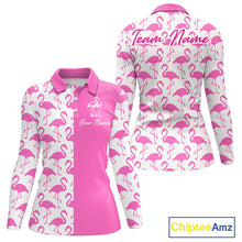 Load image into Gallery viewer, Women Golf Polo Shirt White And Pink Flamingos Pattern Custom Team Flamingo Golf Shirts NBT799