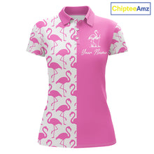 Load image into Gallery viewer, Women Golf Polo Shirt White And Pink Flamingos Pattern Custom Team Flamingo Golf Shirts NBT799