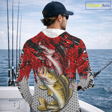 Load image into Gallery viewer, Red Camo Custom Walleye Fishing Shirts with Hood For Men, Walleye Fishing Team Shirts NBT441