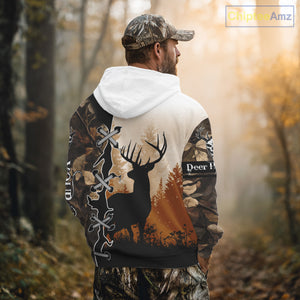 Whitetail Buck Hunting Hoodie, Longsleeve Shirt, Autumn Brown Camo, Perfect Hunter Gifts NBT15