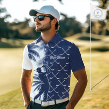 Load image into Gallery viewer, Blue Tropical Palm Trees Golf Club Pattern Mens Golf Polo Shirts Custom Team Golf Shirt NBT567