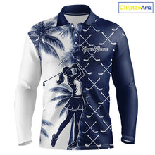 Load image into Gallery viewer, Blue Tropical Palm Trees Golf Club Pattern Mens Golf Polo Shirts Custom Team Golf Shirt NBT567