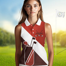 Load image into Gallery viewer, Red Golf Bag Womens Sleeveless Golf Polo Shirts Custom Golf Shirts, Golf Attire For Ladies NBT578