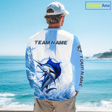 Load image into Gallery viewer, Back view Sailfish performance fishing shirt custom sleeve UPF
