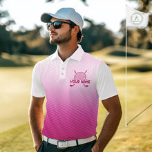 Load image into Gallery viewer, Pink White Mens Polo Golf  Shirts Custom Name Golf Shirt For Men, Golf Team Clothes NBT505