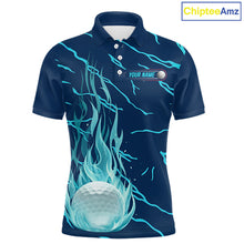 Load image into Gallery viewer, Golf balls blue flame pattern mens golf polo shirt - front view