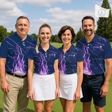 Load image into Gallery viewer, Matching golf outfits for men and women purple flame golf balls polo shirt