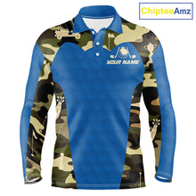 Load image into Gallery viewer, Blue Camo Mens Golf Polo Shirts Custom Golf Outfit For Mens, Team Golf Shirts NBT632