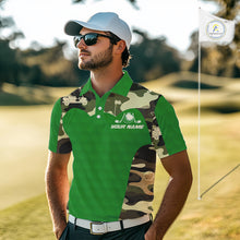 Load image into Gallery viewer, Green Camo Mens Golf Polo Shirts Custom Golf Outfit For Mens, Team Golf Shirts NBT634